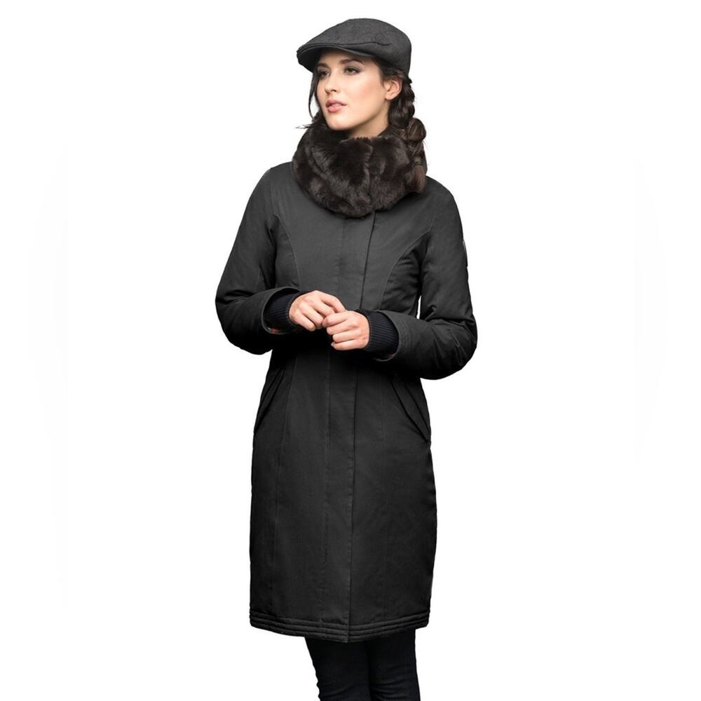 Women's Nobis Lady Taylor Navy/Brown Fur-Collar Coat - Picture 4 of 16